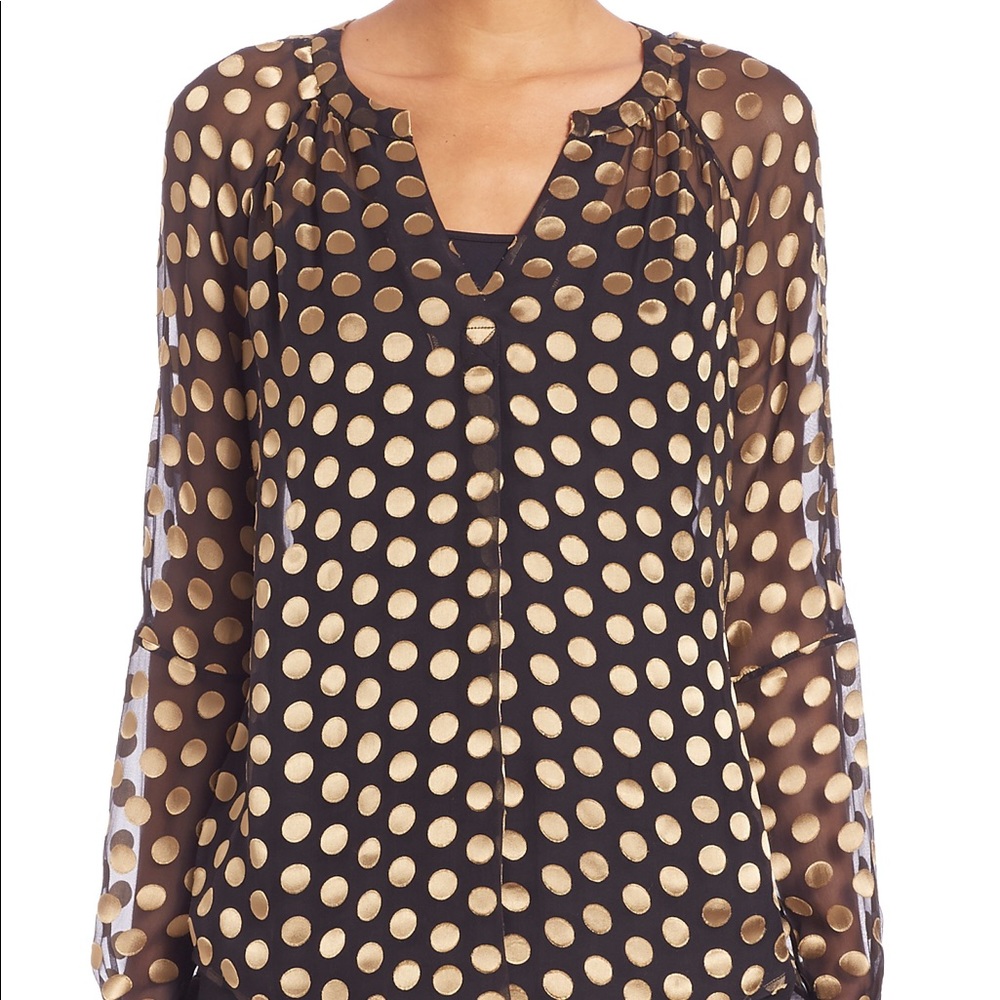 DVF black blouse with gold dots